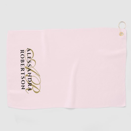 Monogram Minimalistische Pastel Roze Goud Zwart St Golfhanddoek (Horizontaal)