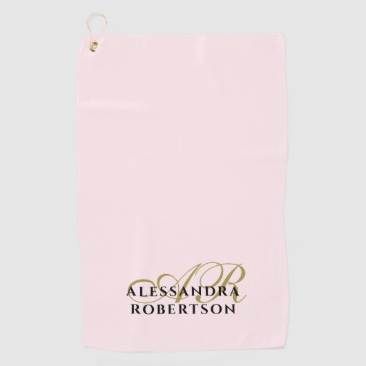 Monogram Minimalistische Pastel Roze Goud Zwart St Golfhanddoek (Voorkant)