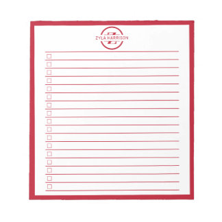 Monogram Minimalistische Rode Takenlijst Met Naam Notitieblok
