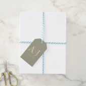 Monogram Minimalistische Saliegroen & Roze Trouwda Cadeaulabel (Met Touw)