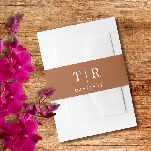 Monogram minimalistische terracotta bruiloft uitnodigingen wikkel