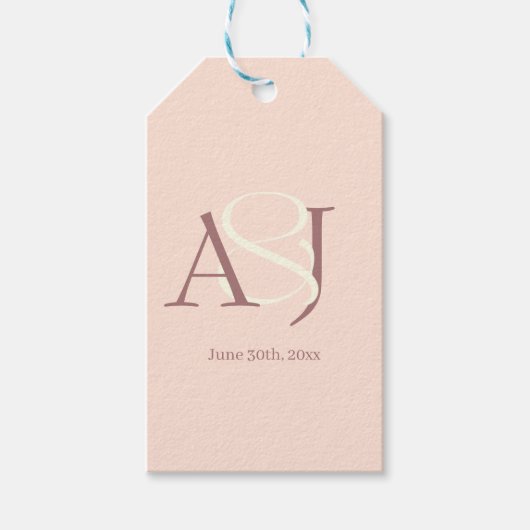 Monogram Minimalistische Warme Roze & Mauve Trouwd Cadeaulabel (Voorkant)