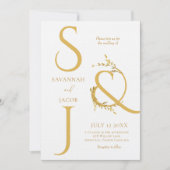 Monogram Minimalistische Witte en Gouden Moderne H Kaart (Voorkant)