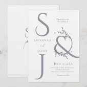 Monogram minimalistische witte en zilveren moderne kaart (Voorkant / Achterkant)