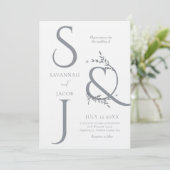 Monogram minimalistische witte en zilveren moderne kaart (Staand voorkant)