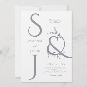 Monogram minimalistische witte en zilveren moderne kaart