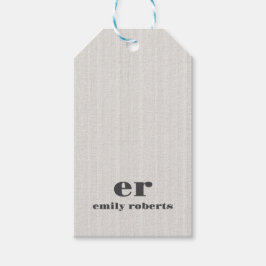 Monogram Minimalistische Witte Jute Grijze Typogra Cadeaulabel