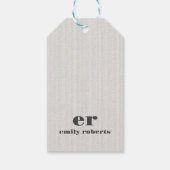 Monogram Minimalistische Witte Jute Grijze Typogra Cadeaulabel (Achterkant)