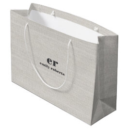 Monogram Minimalistische Witte Jute Grijze Typogra Groot Cadeauzakje