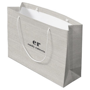 Monogram Minimalistische Witte Jute Grijze Typogra Groot Cadeauzakje