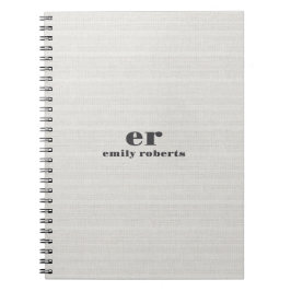 Monogram Minimalistische Witte Jute Grijze Typogra Notitieboek