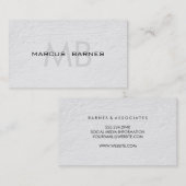 Monogram minimalistische witte textuur visitekaartje (Voorkant / Achterkant)