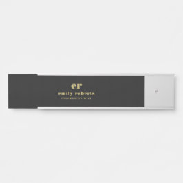 Monogram minimalistische zwart linnen gouden typog deurbordje