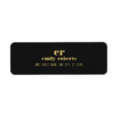 Monogram minimalistische zwart linnen gouden typog etiket (Voorkant)