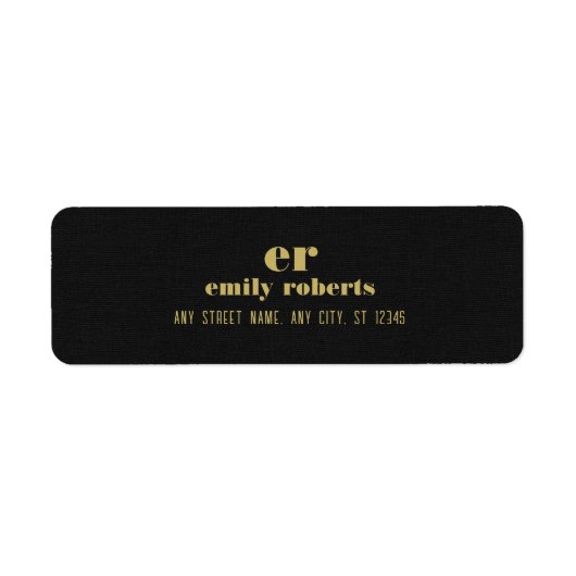 Monogram minimalistische zwart linnen gouden typog etiket (Voorkant)
