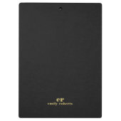Monogram minimalistische zwart linnen gouden typog klembord (Achterkant)