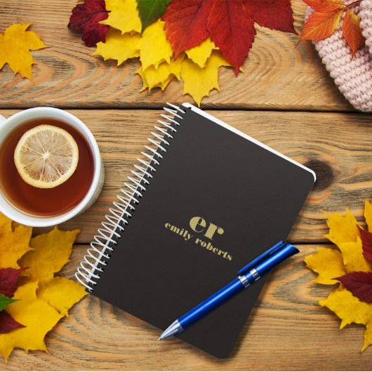 Monogram minimalistische zwart linnen gouden typog planner