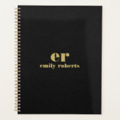 Monogram minimalistische zwart linnen gouden typog planner (Voorkant)
