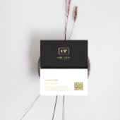 Monogram minimalistische zwart linnen gouden typog visitekaartje