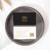 Monogram minimalistische zwart linnen gouden typog visitekaartje