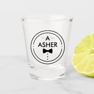 Monogram Minimalistische zwart-wit Groomsmen Shot Glas