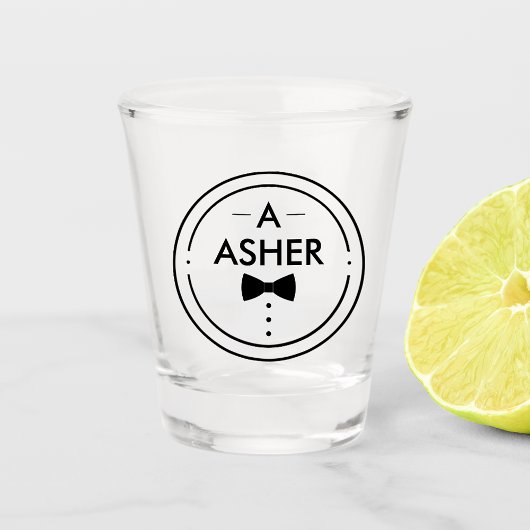 Monogram Minimalistische zwart-wit Groomsmen Shot Glas