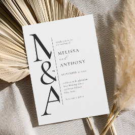 Monogram minimalistische zwart-wit moderne bruilof kaart