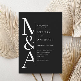 Monogram minimalistische zwart-wit moderne bruilof kaart