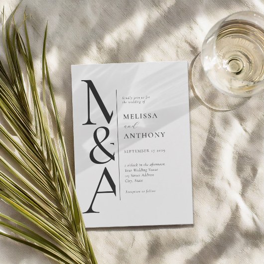 Monogram minimalistische zwart-wit moderne bruilof kaart