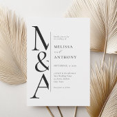 Monogram minimalistische zwart-wit moderne bruilof kaart