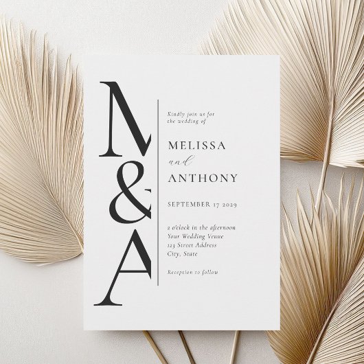 Monogram minimalistische zwart-wit moderne bruilof kaart