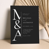 Monogram minimalistische zwart-wit moderne bruilof kaart