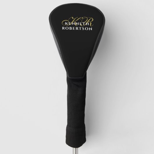 Monogram Minimalistische Zwarte Gouden Witte Elega Golfheadcover (Voorkant)