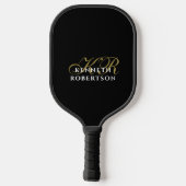 Monogram Minimalistische Zwarte Gouden Witte Elega Pickleball Paddle (Achterkant)
