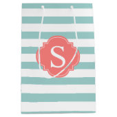 Monogram Mint en Coral Stripes Medium Cadeauzakje (Voorkant)