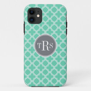 Monogram Mint en grijs Quatrefoil Patroon Case-Mate iPhone Case