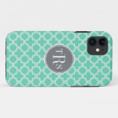 Monogram Mint en grijs Quatrefoil Patroon Case-Mate iPhone Case (Achterkant (horizontaal))