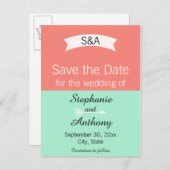 Monogram Mint en Koraal blok van de Kleur sparen d Aankondigingskaart (Voorkant / Achterkant)