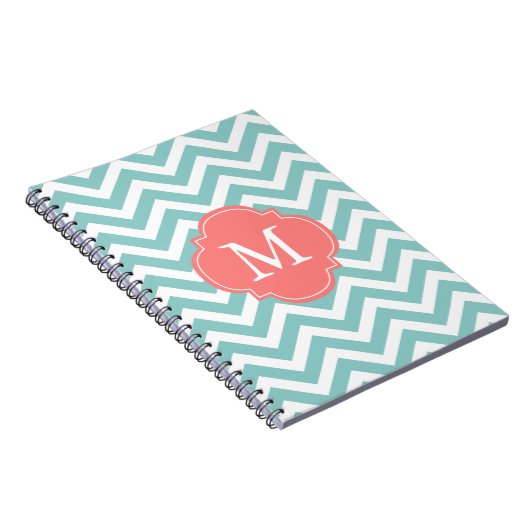 Monogram mint en koraal Chevrons Notitieboek (Rechterzijde)