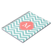 Monogram mint en koraal Chevrons Notitieboek (Linkerzijde)