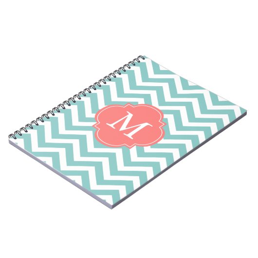 Monogram mint en koraal Chevrons Notitieboek (Linkerzijde)
