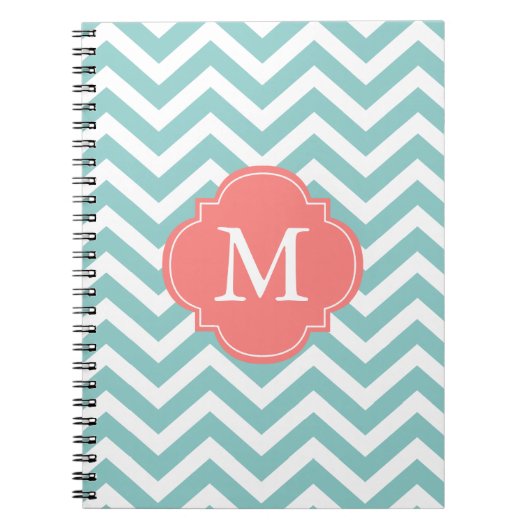 Monogram mint en koraal Chevrons Notitieboek (Voorkant)