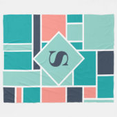 Monogram Mint en koraal geometrische kunst Fleece Deken (Voorkant (Horizontaal))