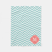 Monogram Mint en Koraal Zigzag Patroon Fleece Deken (Voorkant)