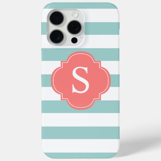 Monogram mint- en koraalstrepen Case-Mate iPhone case (Achterkant)