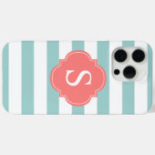 Monogram mint- en koraalstrepen Case-Mate iPhone case (Achterkant (horizontaal))