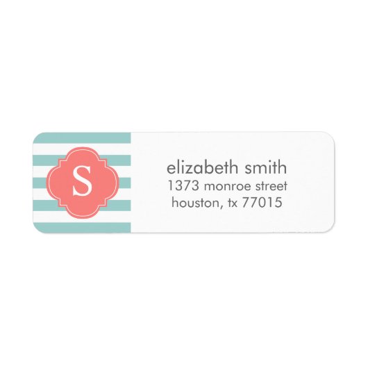 Monogram mint- en koraalstrepen etiket (Voorkant)