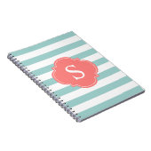 Monogram mint- en koraalstrepen notitieboek (Rechterzijde)