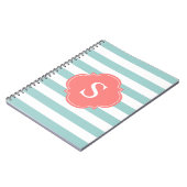 Monogram mint- en koraalstrepen notitieboek (Linkerzijde)