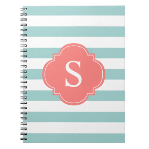 Monogram mint- en koraalstrepen notitieboek